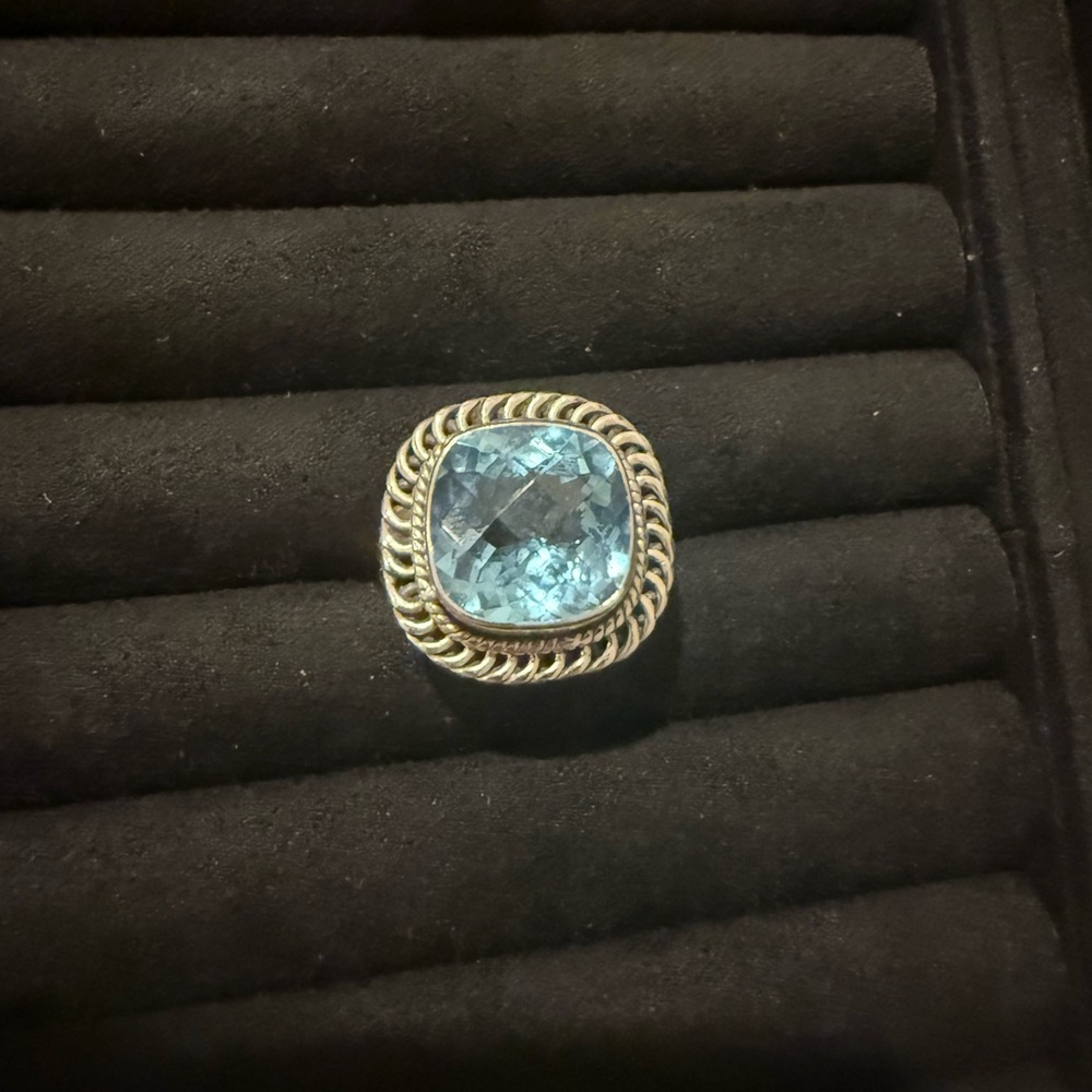 Beautiful Genuine Large Blue Topaz Set in 925 Sterling Silver Ring, Size 8